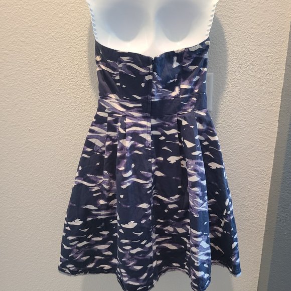 H&M women's strapless halter top pleated dress blue purple and white size 6 - Picture 5 of 11